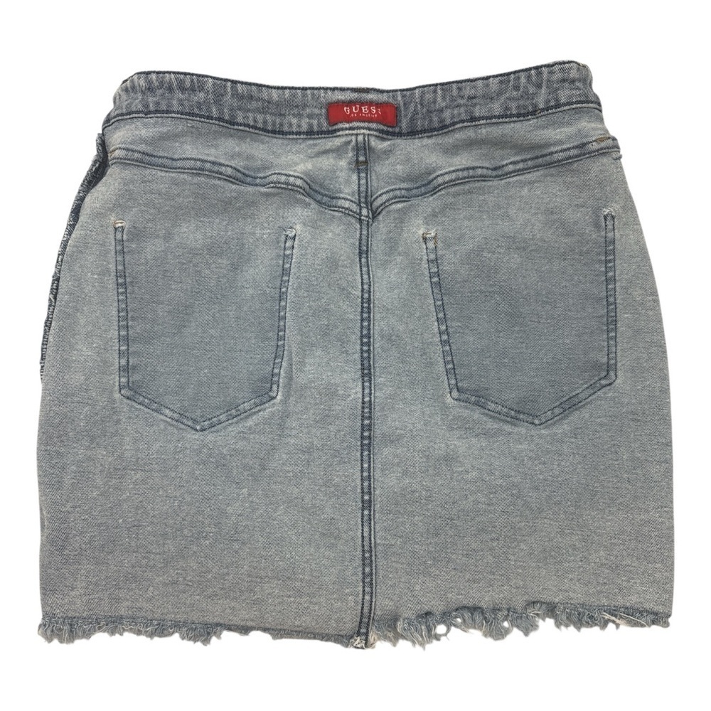 GUESS Button Front Denim Mini Skirt Frayed Hem Sz US XL - Picture 6 of 7